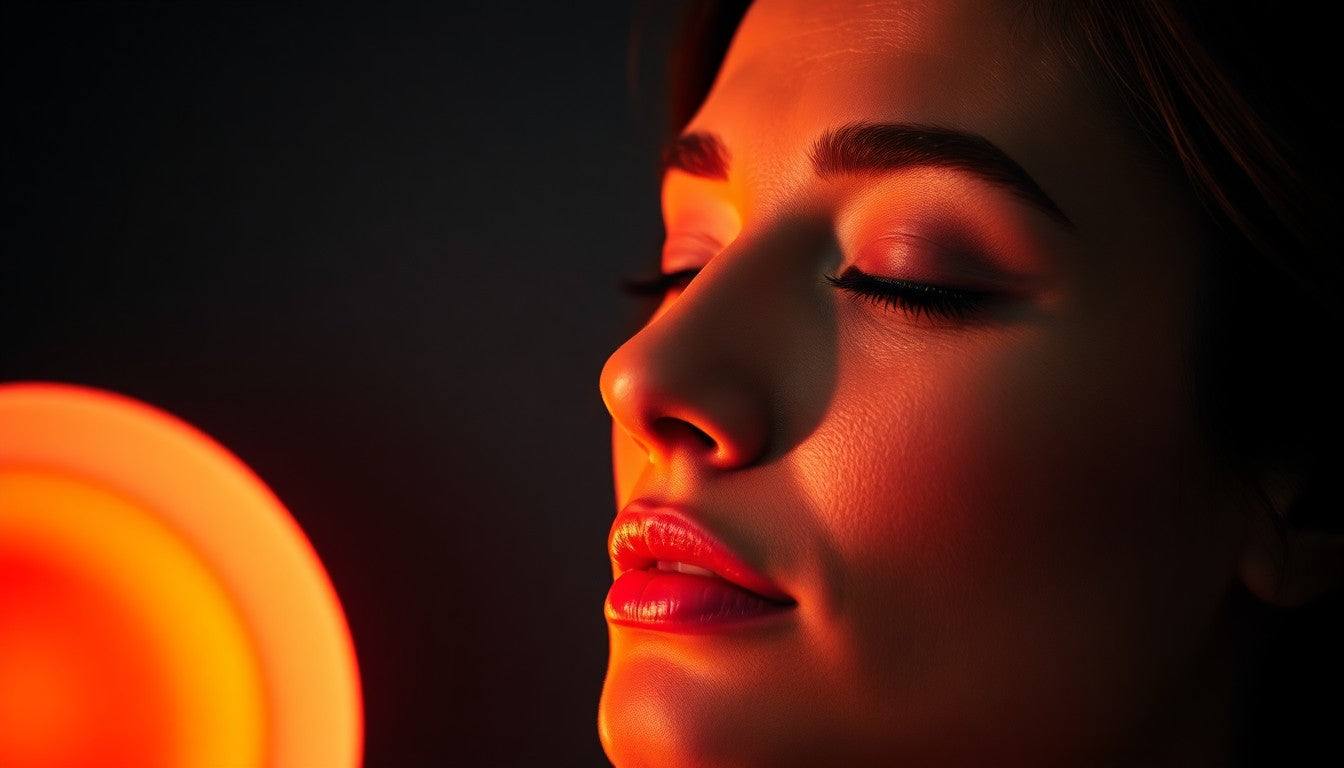 Woman using red light therapy